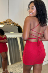 Beaded Red Homecoming Dress Tight Short Prom Dress